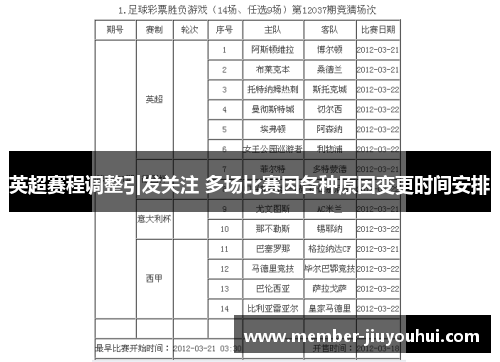 英超赛程调整引发关注 多场比赛因各种原因变更时间安排